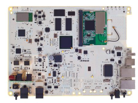 Electric Circuit board with components.Isolated on white background.