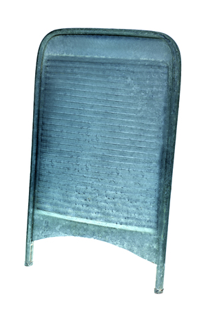Tin galvanized washing board - is the washing machine of our grandmothers concept. Isolated with patch vitage aged objectの写真素材