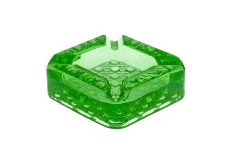 Green ashtray. Isolated over white. の写真素材