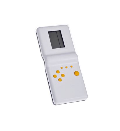 Retro handheld game console on white.の写真素材