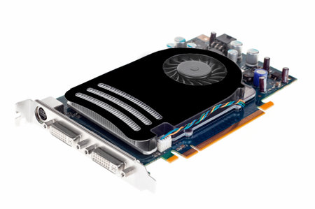 A graphic card with agp bus system on white backgroundの写真素材
