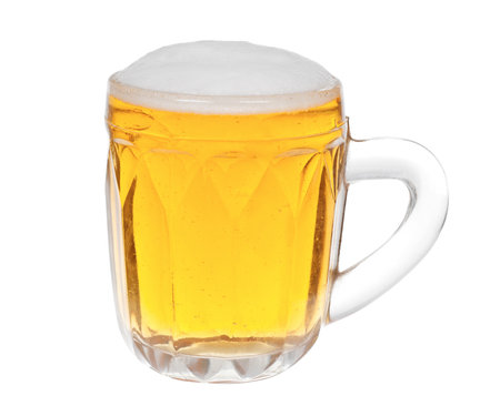 Fresh beer with foam, isolated on white.の写真素材