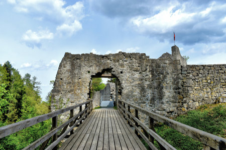 Exploring the ruins of the past time in Schellenberg in Liechtenstein 24.4.2020の写真素材