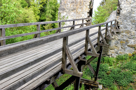 Exploring the ruins of the past time in Schellenberg in Liechtenstein 24.4.2020の写真素材