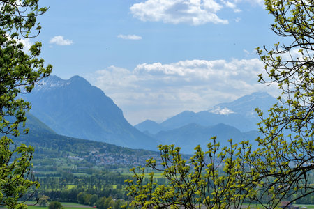 Fantastic view over the alps in the rhine valley from Eschen in Liechtenstein 24.4.2020の写真素材