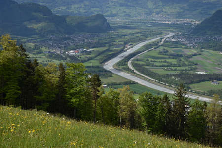 Fascinating scenery of the rhine valley in Switzerland seen from Triesenberg in Liechtenstein...