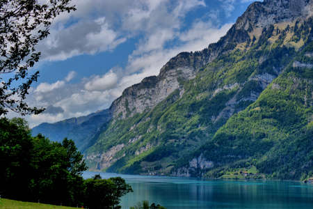 Amazing alpine view at the Walensee in Switzerland 4.5.2020の写真素材