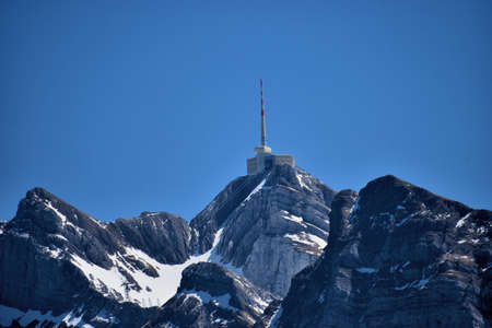Peak of the mount Saentis in Schwaegalp in Switzerland 7.5.2020