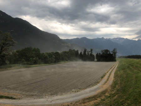 Upcoming storm and lots of wind in Liechtenstein 6.7.2019の写真素材