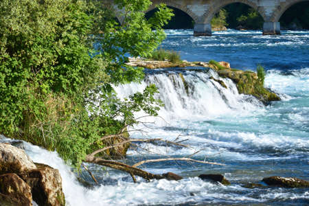 Visitation at europes greatest waterfalls near Schaffhausen in Switzerland 20.5.2020の写真素材