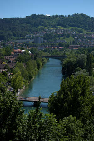 Aare river flows through the city of Bern in Switzerland 21.5.2020のeditorial素材
