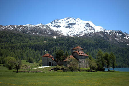 Alpine region,in Silvaplana in Switzerland on a sunny day 27.5.2020のeditorial素材