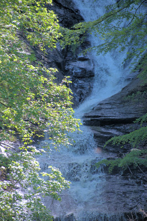Beautiful cascade in the countryside of the Weisstannental in Switzerland 28.5.2020の写真素材