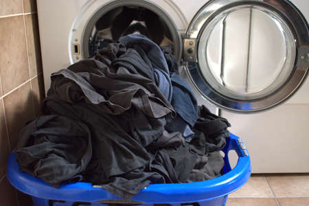 Washing machine overloaded with smelly T-Shirts 11.6.2020の写真素材
