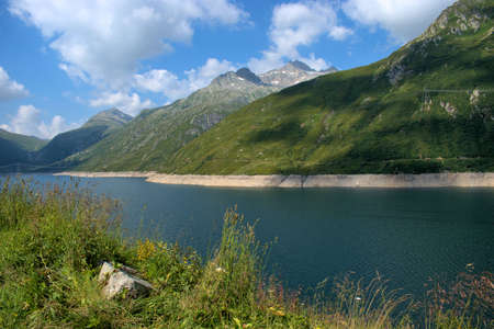 Pretty lake in the alps at the Lukmanierpass in Switzerland 30.7.2020の写真素材