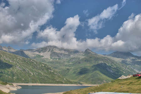 Pretty lake in the alps at the Lukmanierpass in Switzerland 30.7.2020の写真素材