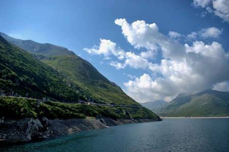 Pretty lake in the alps at the Lukmanierpass in Switzerland 30.7.2020の写真素材