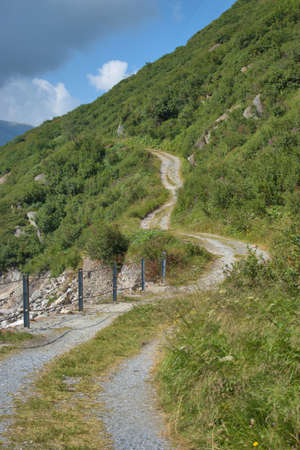 Pedestrian way in the alps at the Lukmanierpass in Switzerland 30.7.2020の写真素材