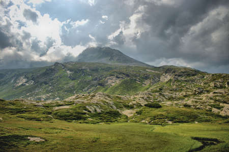 Upcoming storm in the alps at the San Bernardinopass in Switzerland 30.7.2020の写真素材