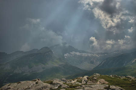 Upcoming storm in the alps at the San Bernardinopass in Switzerland 30.7.2020の写真素材