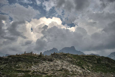 Upcoming storm in the alps at the San Bernardinopass in Switzerland 30.7.2020の写真素材