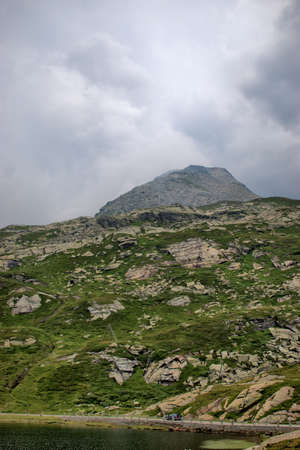 Upcoming storm in the alps at the San Bernardinopass in Switzerland 30.7.2020の写真素材
