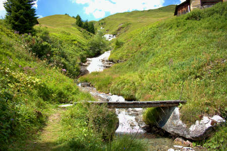 Small river in the mountains in Vals in Switzerland 31.7.2020の写真素材