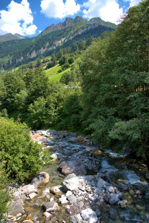 Small river in the mountains in Vals in Switzerland 31.7.2020の写真素材