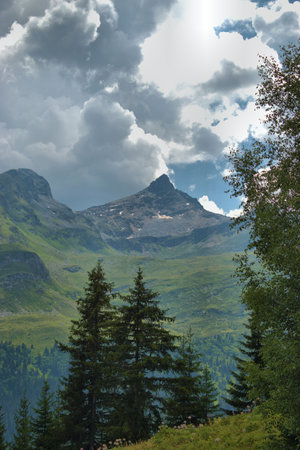 Fantastic view to a summit in Vals in Switzerland 31.7.2020の写真素材