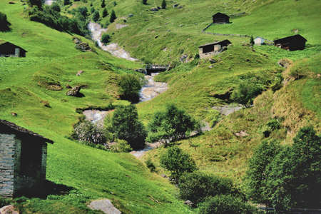Small river in the mountains in Vals in Switzerland 31.7.2020の写真素材
