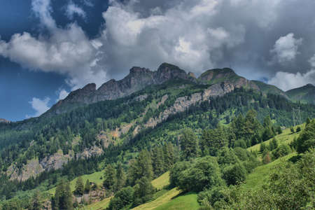 Beautiful view in the mountains in Vals in Switzerland 31.7.2020の写真素材