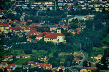 Flight over the church in the city of Krems in Austria 12.9.2020