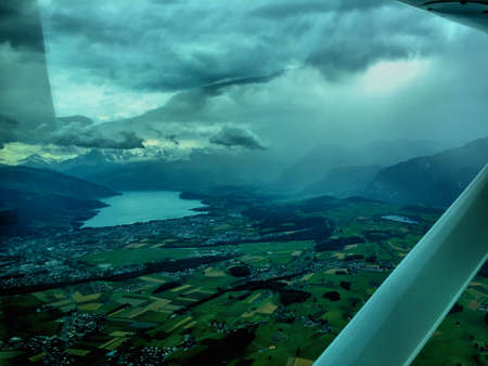 Flight over the lake of Thun in Switzerland 30.7.2016の写真素材