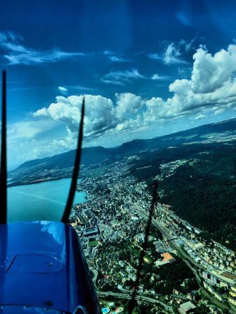 Flight over the lake of Neuchatel in Switzerland 30.7.2016の写真素材