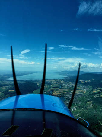Flight over the lake of Neuchatel in Switzerland 30.7.2016の写真素材