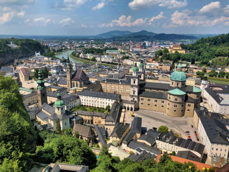 Amazing view over the center of Salzburg in Austria 10.6.2018の写真素材