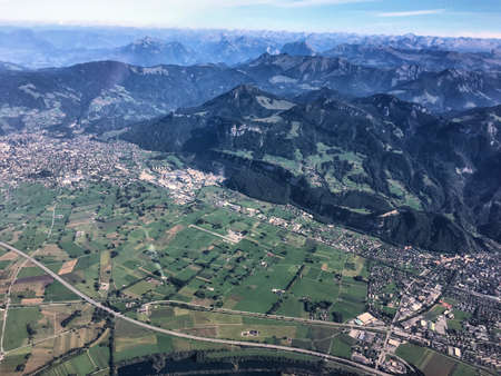 Alpine scenery seen from a small plane in Switzerland 28.9.2016の写真素材