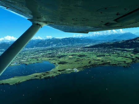 Flight with a small plane over the lake of Constance in Switzerland 17.7.2016の写真素材