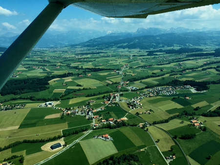 Majestic countryside in Switzerland seen from a small plane 26.5.2017の写真素材