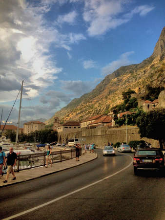 Tourists are walking along the main street in Kotor in Montenegro 4.8.2015