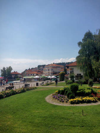 Lovely and idyllic park in the center of Ohrid in Macedonia 9.8.2015のeditorial素材