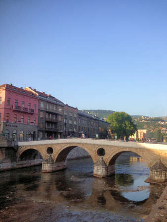 Small pedestrian bridge in the city of Sarajevo in Bosnia and Herzegovina 1.8.2015のeditorial素材