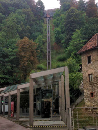 Small railway leading up a hill in the city of Ljubljana in Slovenia 27.7.2015のeditorial素材