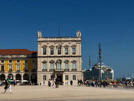 People are walking over the place of commercial in the city of Lisbon in Portugal 28.3.2019