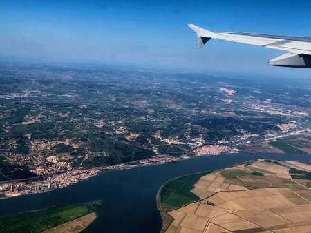 Rural countryside over Portugal seen from an aircraft just after take off from Lisbon 29.3.2019の写真素材