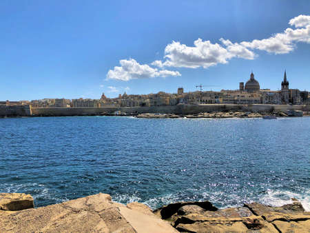 Fantastic view over the bay from Sliema to Valletta in Malta 5.3.2020のeditorial素材