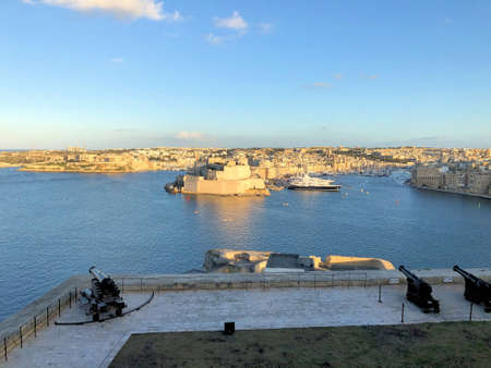 Beautiful view over the atlantic ocean from the sea promenade in Valletta in Malta 5.3.2020のeditorial素材
