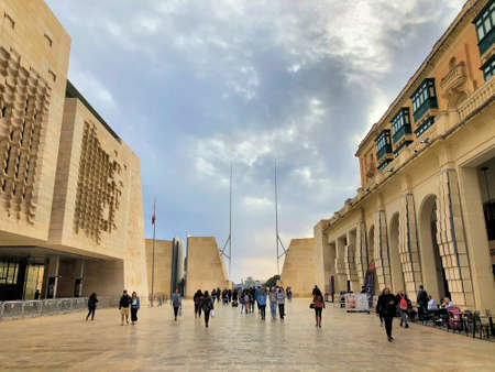 People are walking through the old town of Valletta in Malta 6.3.2020のeditorial素材