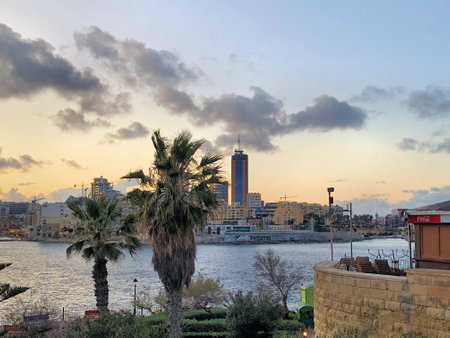 Spotting over the sea to Saint Julian in Malta 7.3.2020のeditorial素材