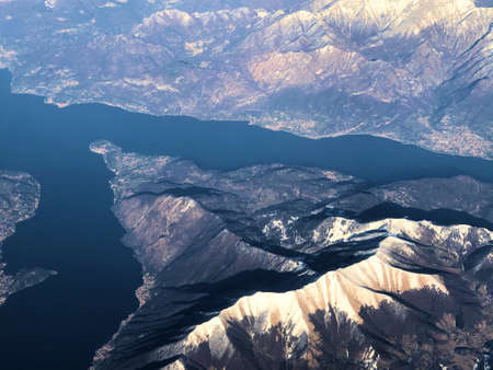 Flight over the lake of Como in Italy 11.3.2020